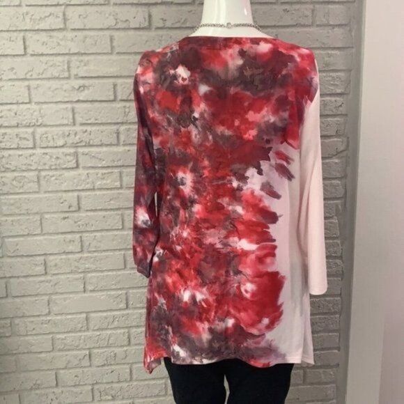 One World Women Tie Dye V-Neck Live and Let Live Long Sleeve Tunic Top Size L - Picture 7 of 10